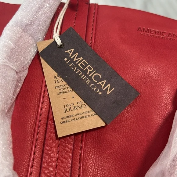 📷 NWT American Leather Co Scarlett Zip Top Tote Cherry Red Smooth - Picture 7 of 8